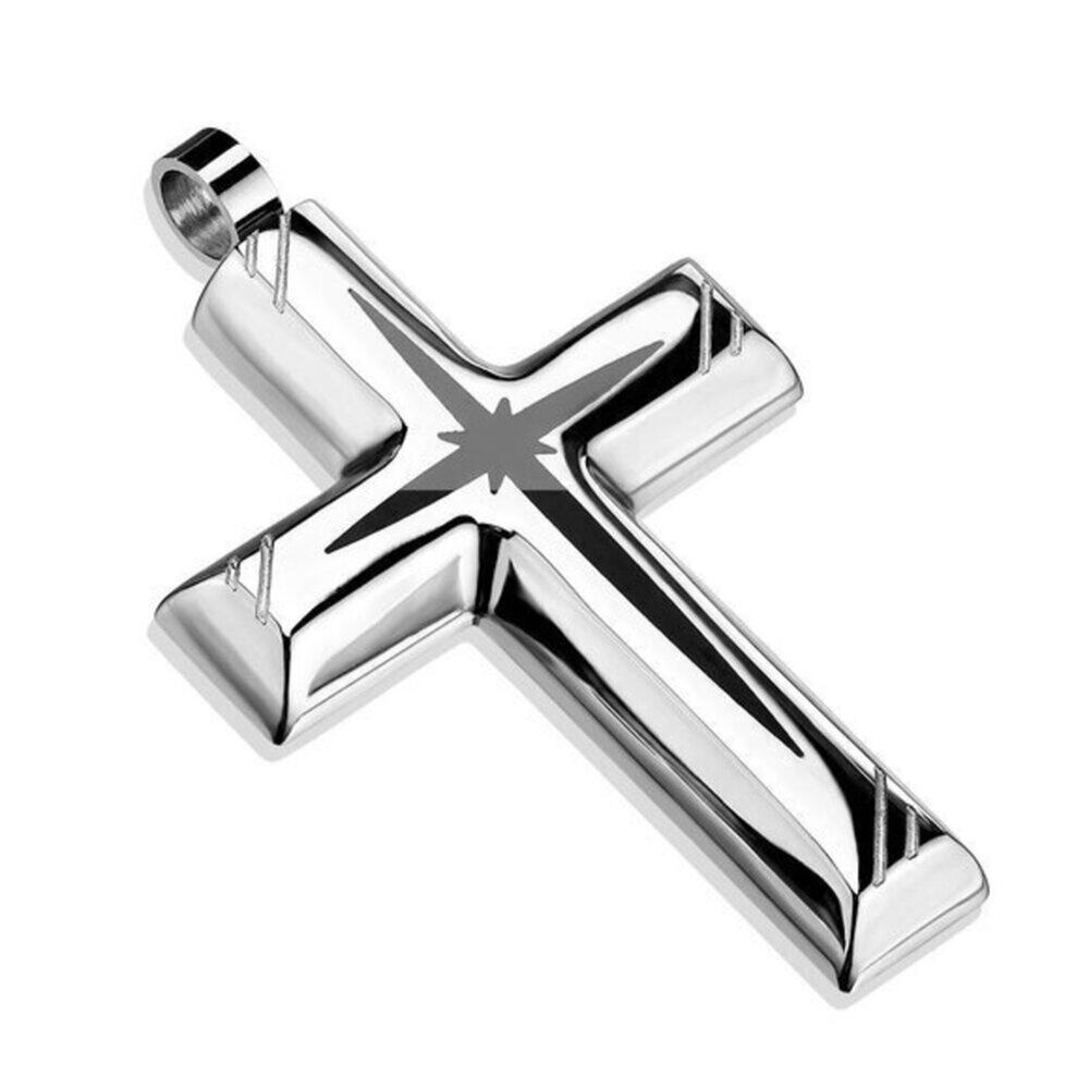 NWOT Black PVD Star Centered Cross 316L Stainless Steel Pendant
